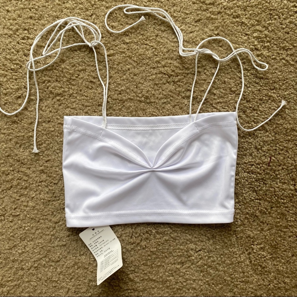 White Tie Strap Crop Top Cami